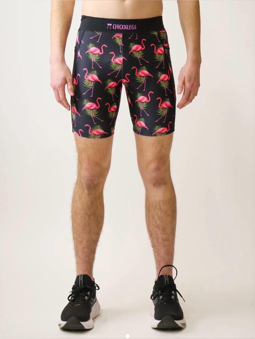 ChicknLegs Mens Pink Flamingo 8" Half Tights Running Shorts Size Large W/Pockets